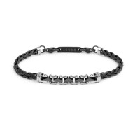 Bracciale catena sonaglio piatta centrale con elementi in ceramica sfaccettata nera lucida