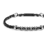 Bracciale catena sonaglio piatta centrale con elementi in ceramica sfaccettata nera lucida
