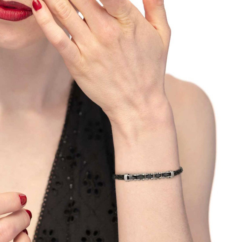 BRACCIALE ACC CON CAT.SONAGLIO E CENTRALE IN CERAMICA NERA