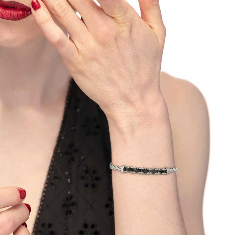 BRACCIALE ACC CON CAT.SONAGLIO E CENTRALE IN CERAMICA NERA