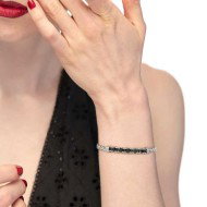 Bracciale catena sonaglio piatta centrale con elementi in ceramica sfaccettata nera lucida