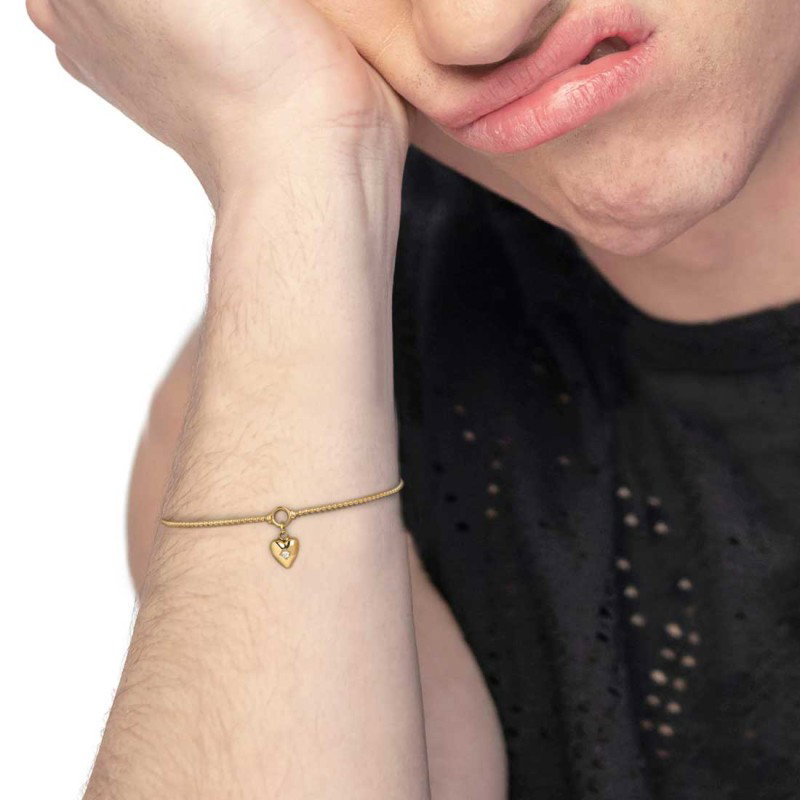 Bracciale catena a sfere con cuore con zircone