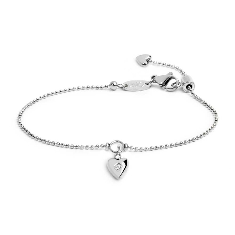 Bracciale catena a sfere con cuore con zircone