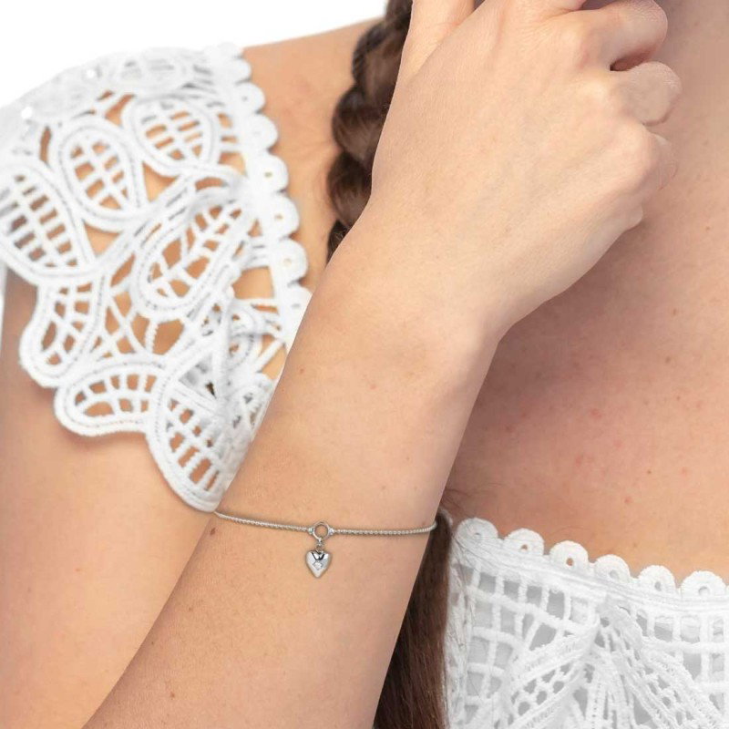 Bracciale catena a sfere con cuore con zircone