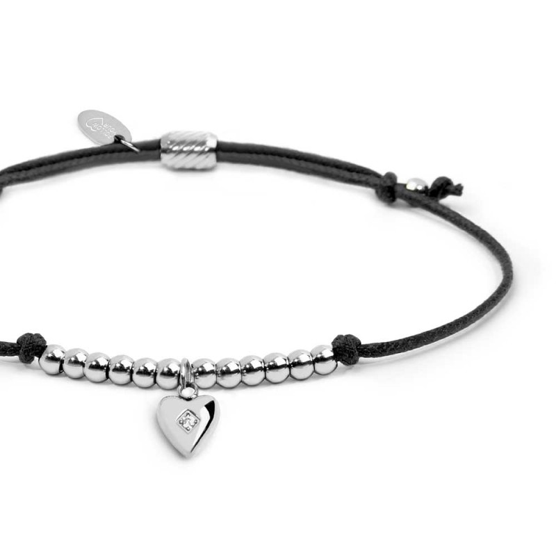 Bracciale cordino con pendente cuore con zircone