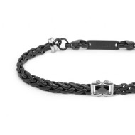 Bracciale catena sonaglio piatta con elemento centrale in ceramica sfaccettata nera lucida