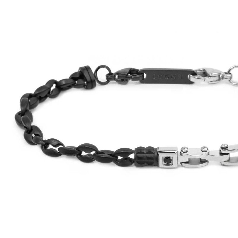 S.S.MAT BLACK IP BRACELET MARINE CHAIN AND CERAMICS ELEMENTS CHAIN Bracelet with s.steel with mat black ip marine chain 5 mm wid