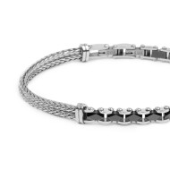 Bracciale catena fishbone doppia e catena con elementi in ceramica sfaccettata nera lucida