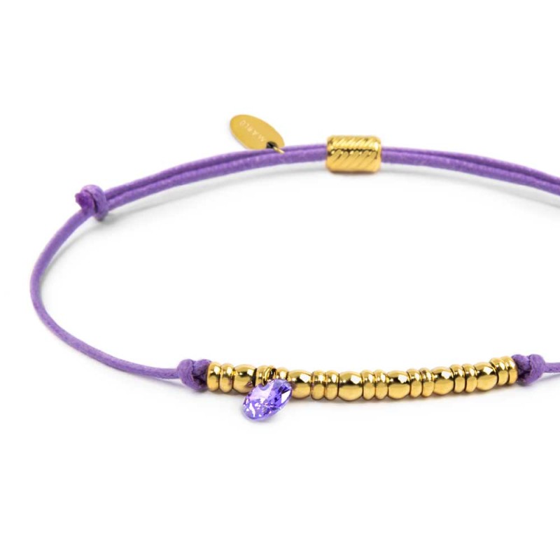 Bracciale cordino con elementi acciaio e zircone pendente