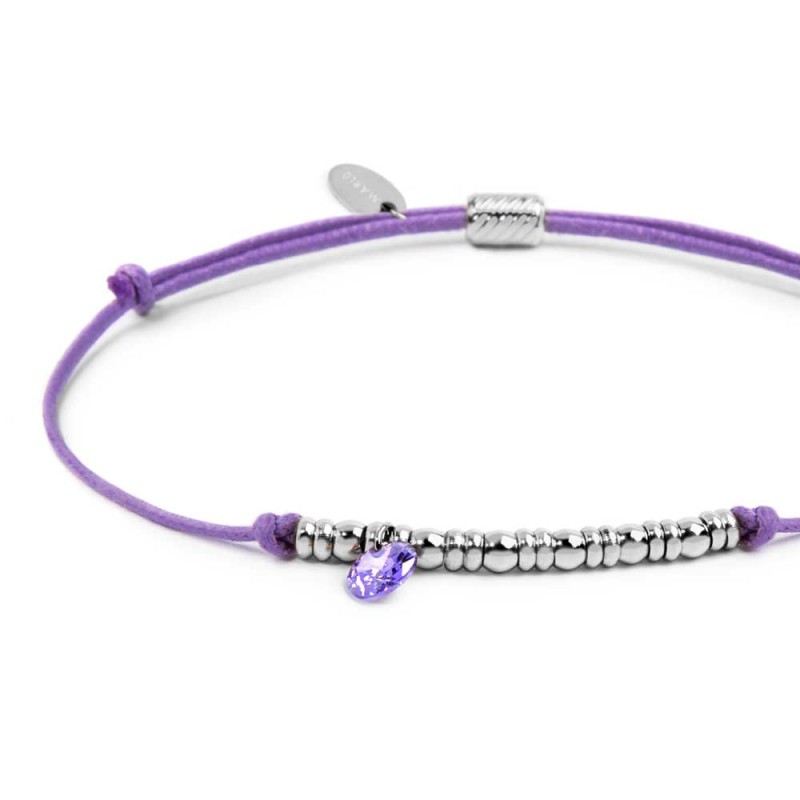 Bracciale cordino con elementi acciaio e zircone pendente