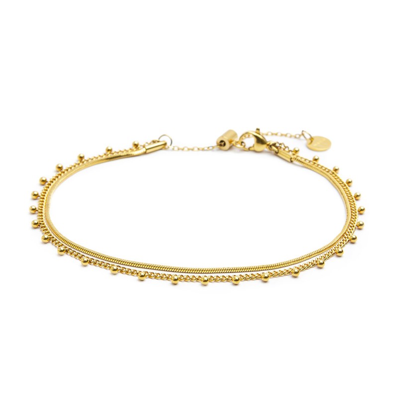 S.S. G.IP ANKLET SNAKE AND GRUM WITH BALL CHAIN S.Steel gold ip anklet with double chain: the first is squared snake chain 1,10