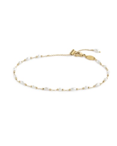 Cavigliera catena con perle ovali e a sfera