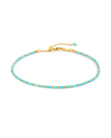 Cavigliera con perline a tubo turchesi ed ematite