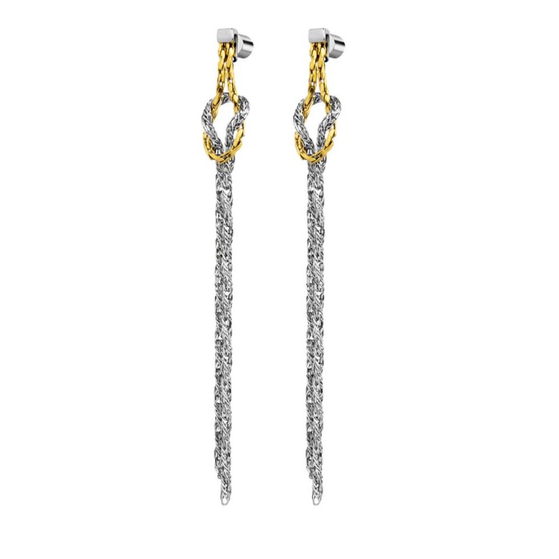 S.STEEL AND S.S.GOLD IP PAIR EARRINGS WITH KNOT WITH TWISTED SQUARED SNAKE AND F S.steel pair earrings pendant with knot with up