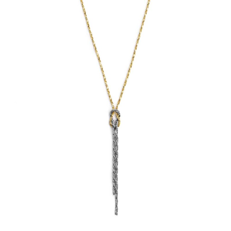 S.STEEL AND S.S.GOLD IP NECKLACE KNOT TWISTED SNAKE AND FOX TAIL CHAIN S.steel necklace on the center pendant knot 10 mm with on