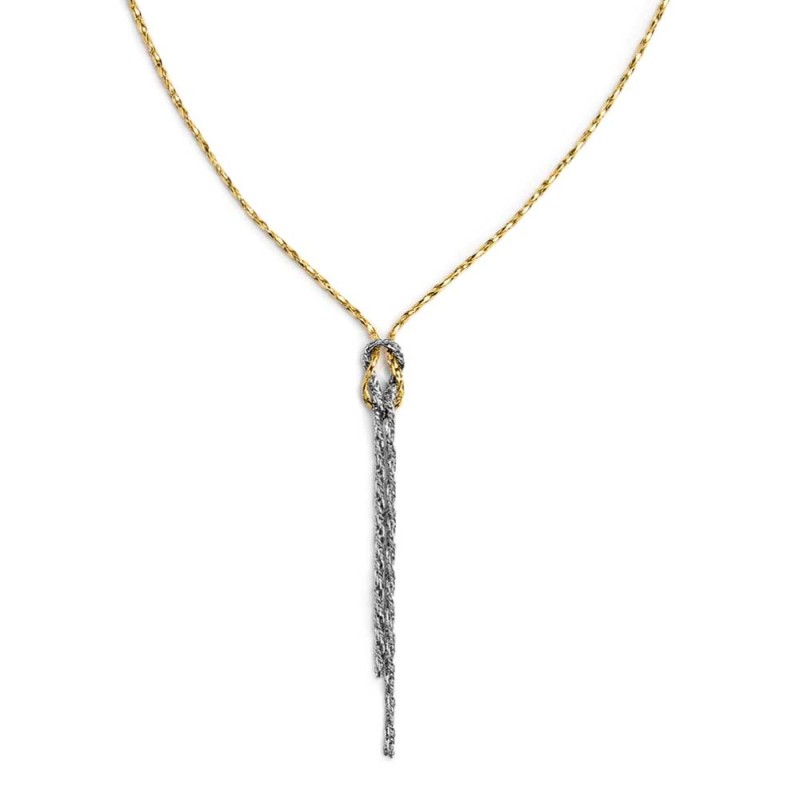 S.STEEL AND S.S.GOLD IP NECKLACE KNOT TWISTED SNAKE AND FOX TAIL CHAIN S.steel necklace on the center pendant knot 10 mm with on