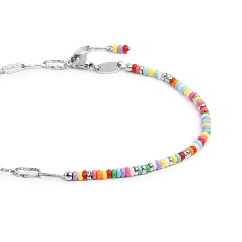 Cavigliera catena con perline di plastica colorate e catena a maglia allungatacon
