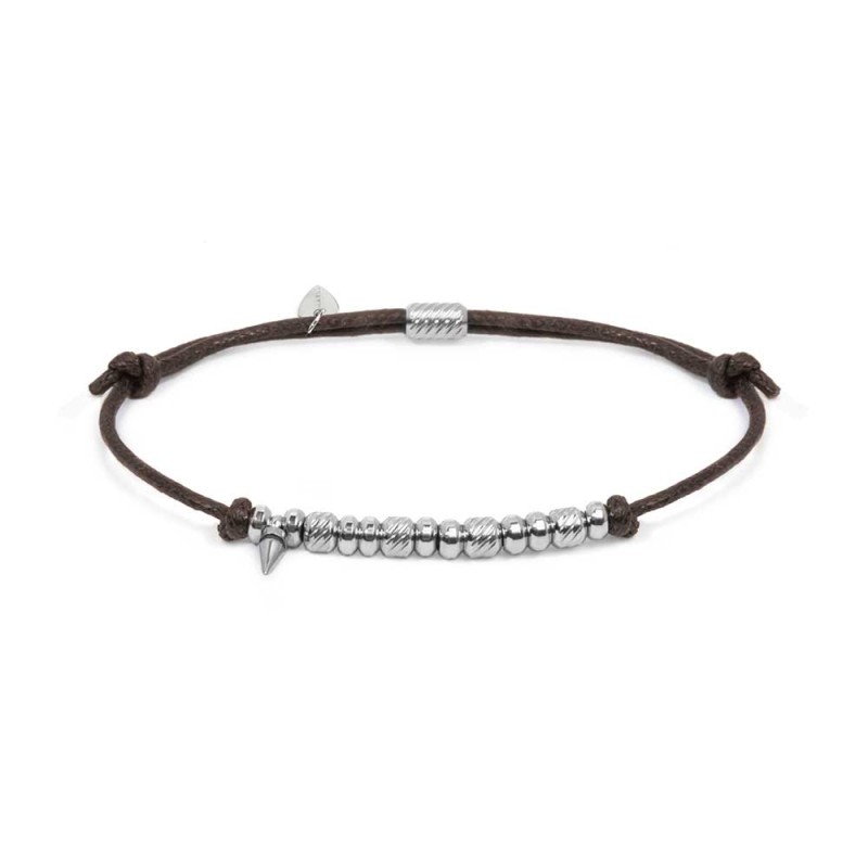 Bracciale cordino cerato elementi in acciaio e mini spike