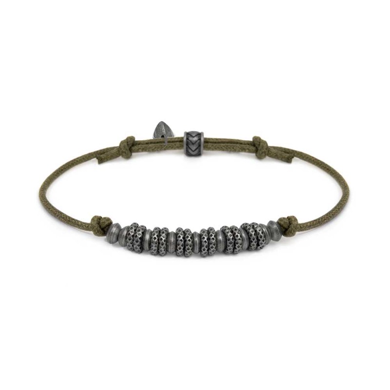 Bracciale cordino cerato rondelle in acciaio