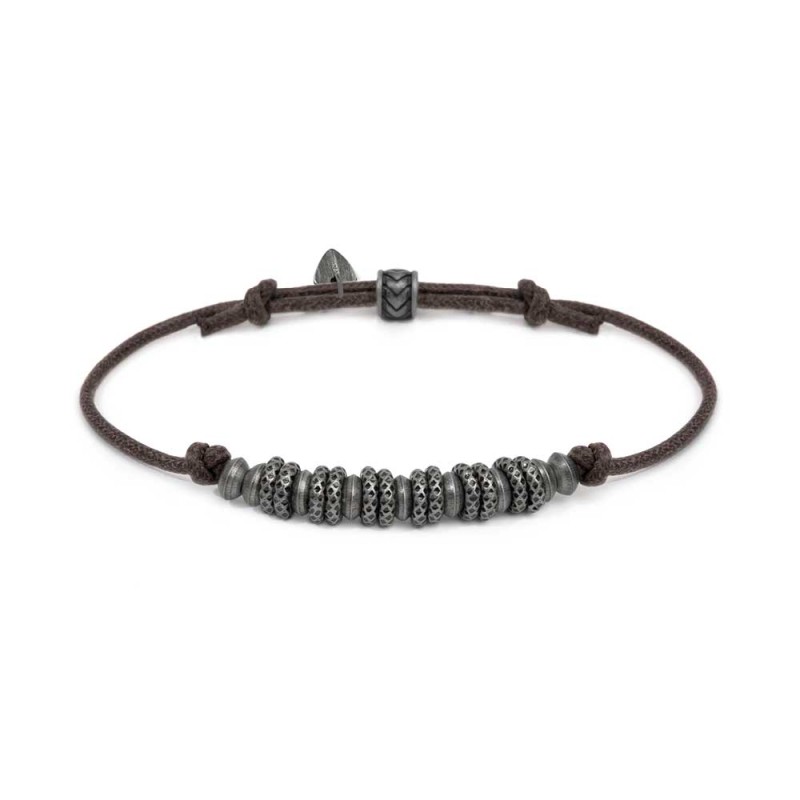 Bracciale cordino cerato rondelle in acciaio
