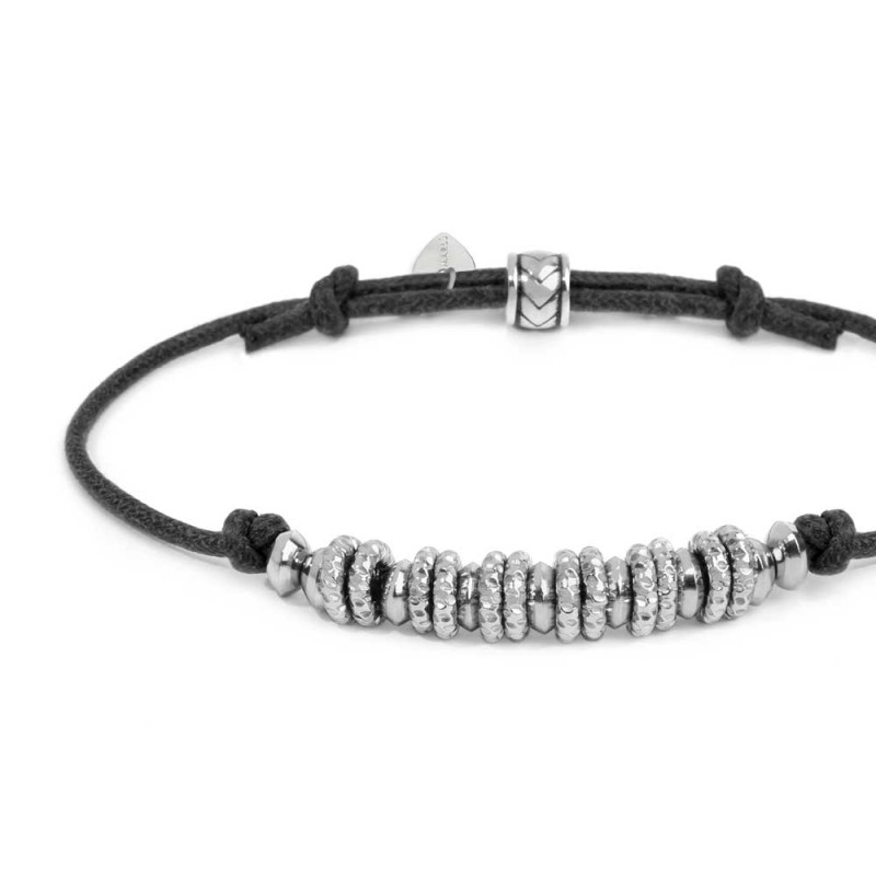 Bracciale cordino cerato rondelle in acciaio