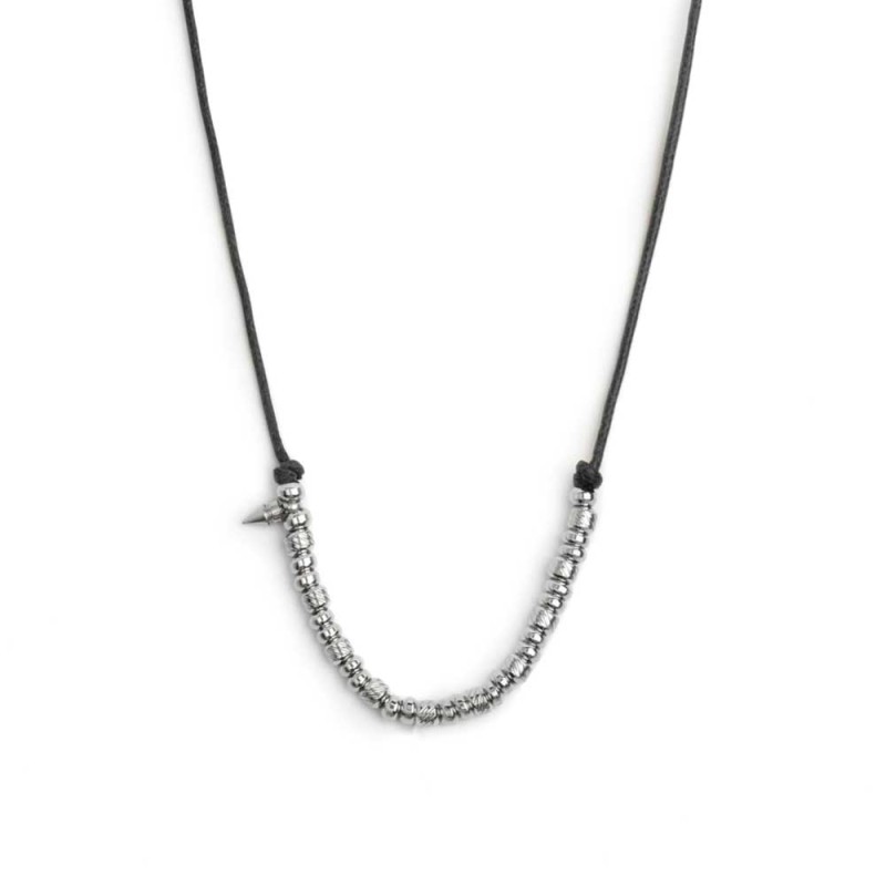 COLLANA CON CORDINO CON ELEMENTI E SPIKE IN ACCIAIO