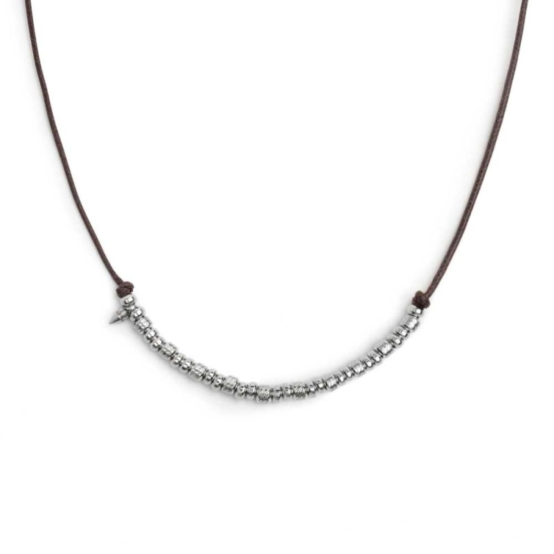 COLLANA CON CORDINO CON ELEMENTI E SPIKE IN ACCIAIO