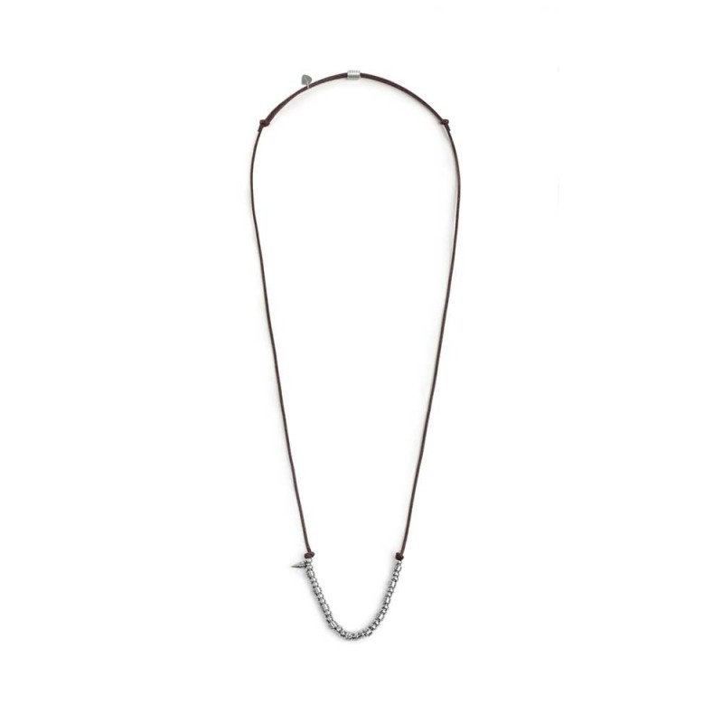 COLLANA CON CORDINO CON ELEMENTI E SPIKE IN ACCIAIO