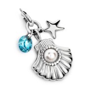 CH CONCHIGLIA CON PERLA, STELLA MARINA E CUBIC ZIRCONIA ACQUAMARINA