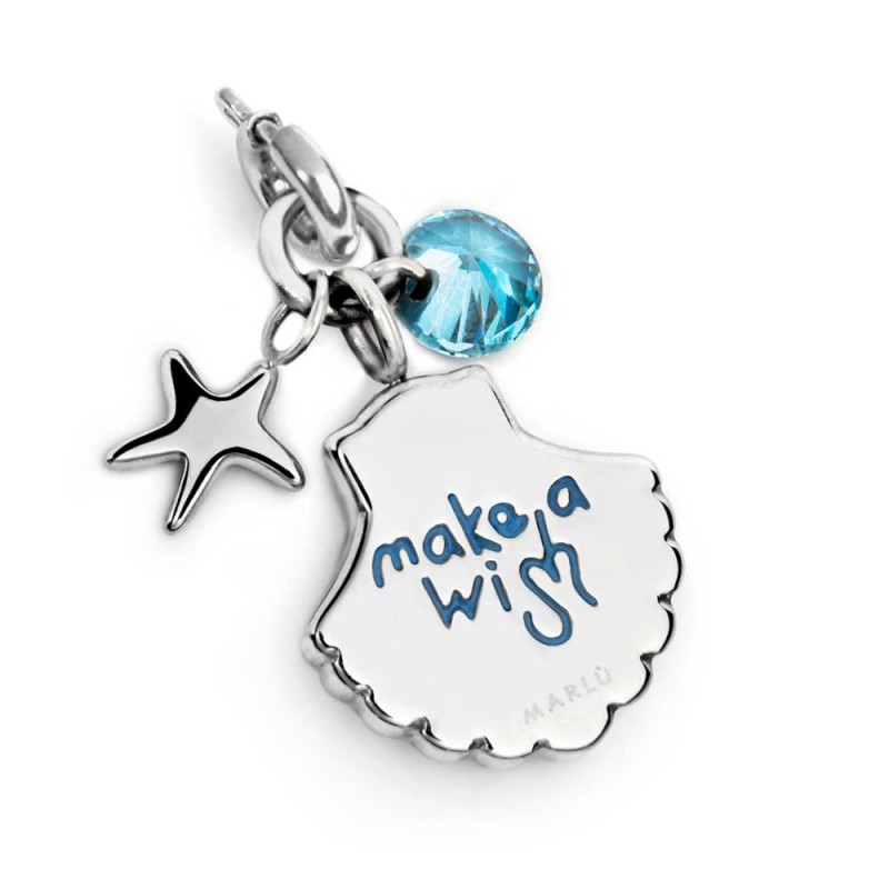 CH CONCHIGLIA CON PERLA, STELLA MARINA E CUBIC ZIRCONIA ACQUAMARINA