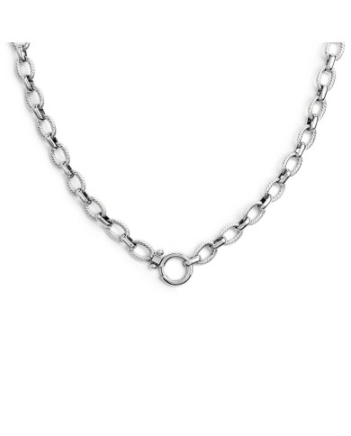 Collana catena a maglie larghe texturizzate al centro moschettone ad anello