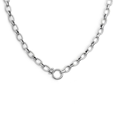 Collana catena a maglie larghe texturizzate al centro moschettone ad anello