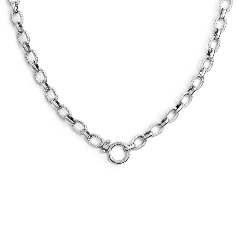 Collana catena a maglie larghe texturizzate al centro moschettone ad anello
