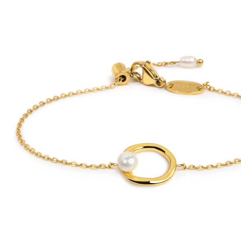 Bracciale catena con centrale a forma organica con perla