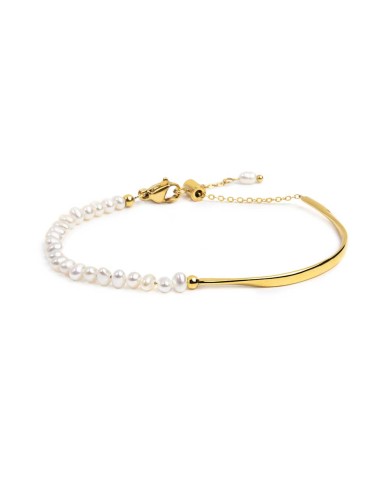 Bracciale semi rigido con tubolare twisted e catena con perle