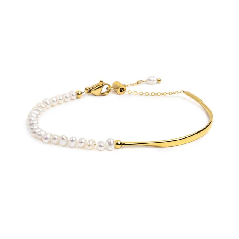 Bracciale semi rigido con tubolare twisted e catena con perle