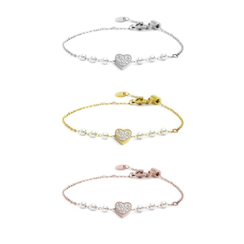 Bracciale rosato con perle conchiglia e quadrifoglio | Gioielli