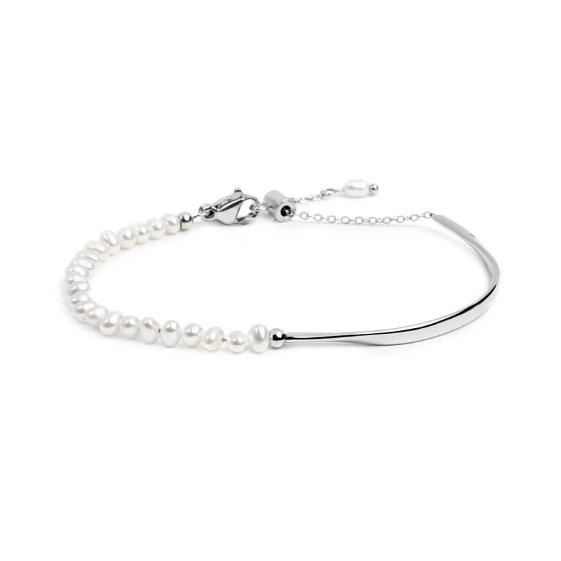 Bracciale semi rigido con tubolare twisted e catena con perle