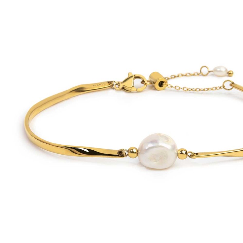 Bracciale semi rigido con tubolari twisted e perla centrale