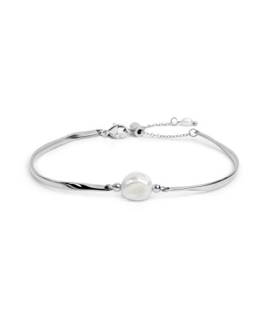 Bracciale semi rigido con tubolari twisted e perla centrale