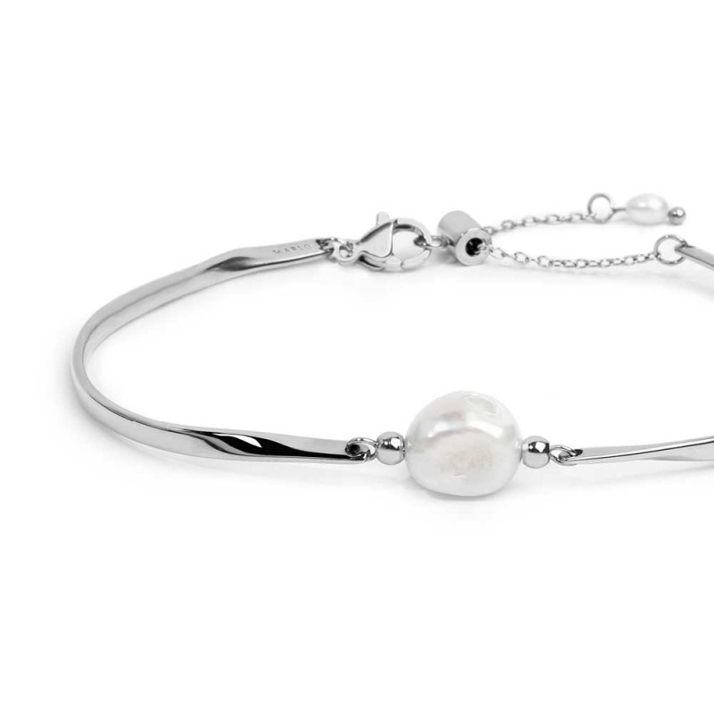 Bracciale semi rigido con tubolari twisted e perla centrale