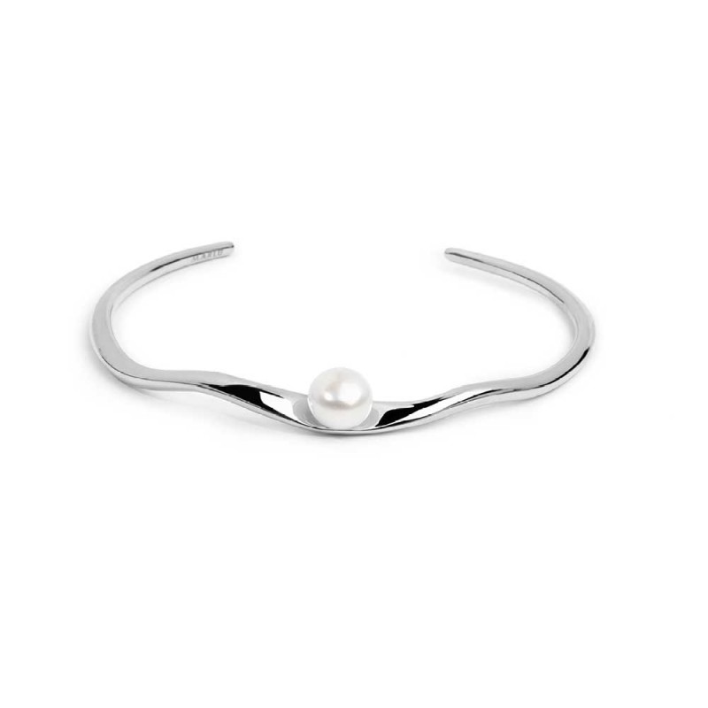 Bracciale rigido a forma organica con perla