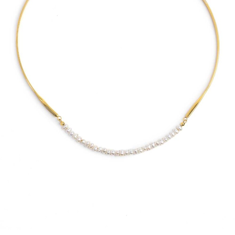 COLLANA ACC CON PERLE BIANCO CENT. TUBOLARE TWISTED