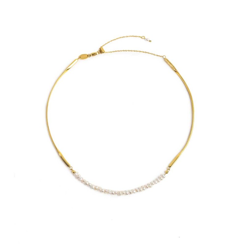 COLLANA ACC CON PERLE BIANCO CENT. TUBOLARE TWISTED