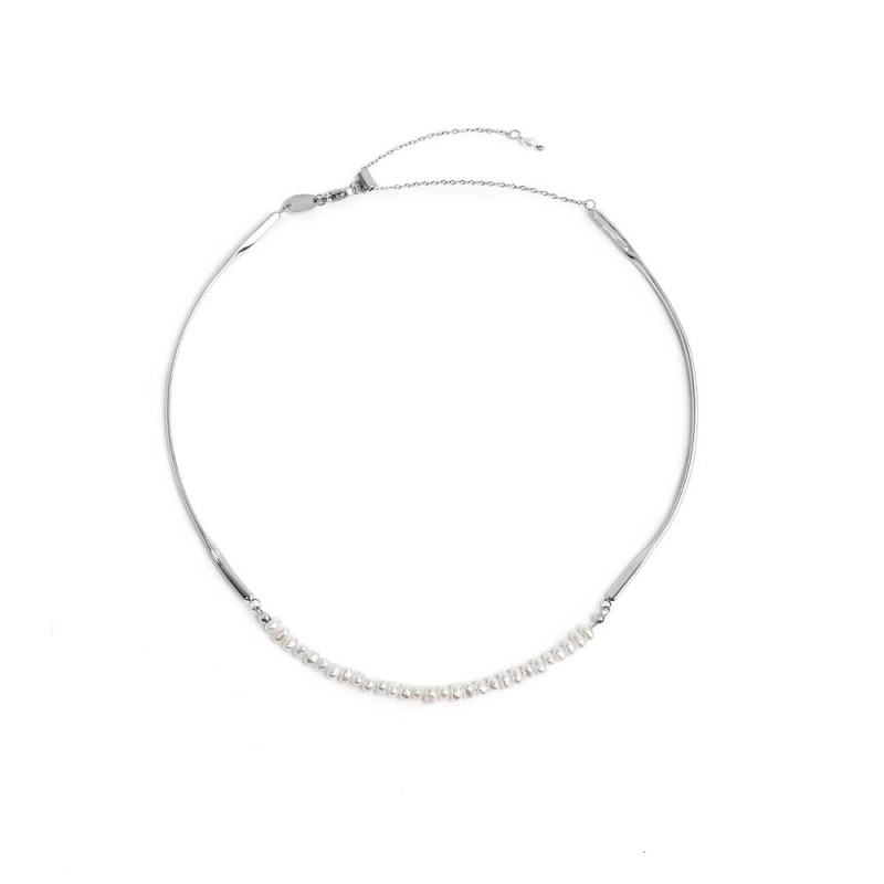 COLLANA ACC CON PERLE BIANCO CENT. TUBOLARE TWISTED