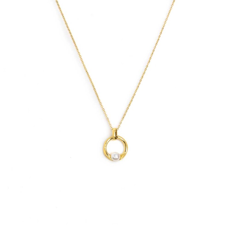 Collana catena con centrale a forma organica con perla