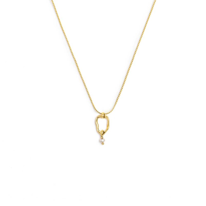 Collana catena serpentine con centrale a forma organica con perla