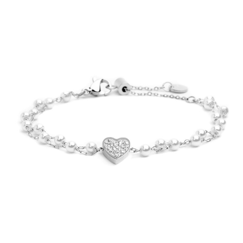 BRACCIALE DOPPIA CAT PERLE CUORE CRISTALLI