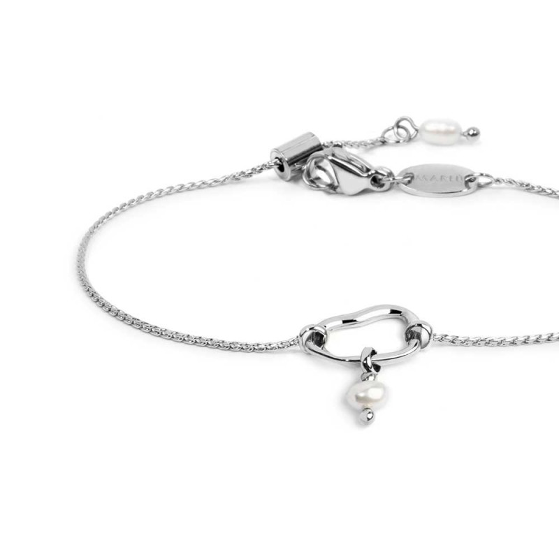 Bracciale catena con centrale a forma organica con perla