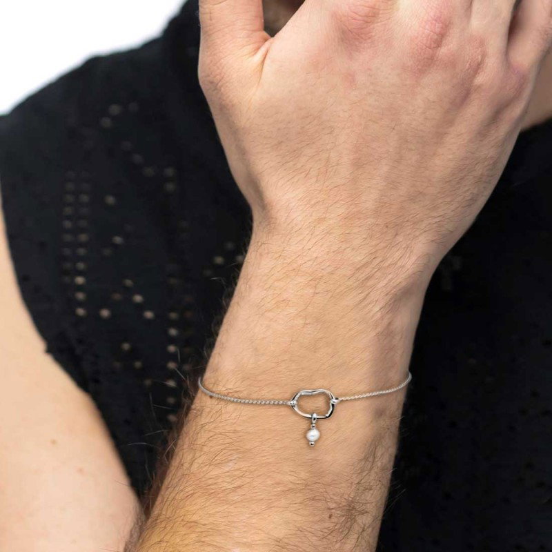Bracciale catena con centrale a forma organica con perla